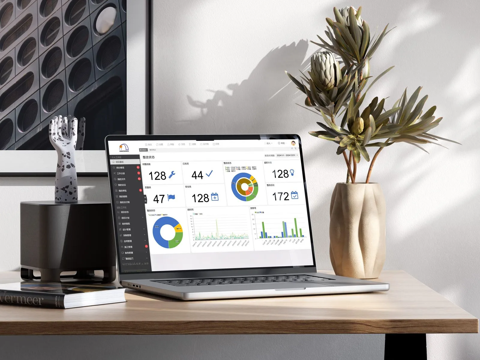 Project analytics dashboard shown on a laptop